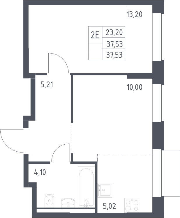 2-комн., 37.53 м², 17/19 этаж, ЖК «Квартал Домашний»