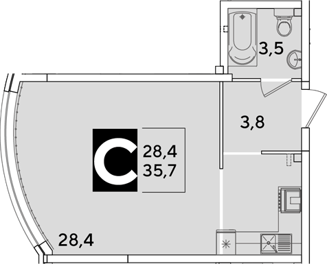 Студия квартира, 35.7 м² в ЖК Самолет — фото 2