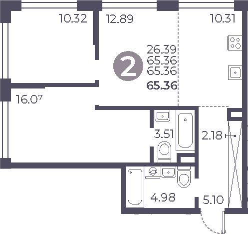 3-комн., 65.36 м², 19/26 этаж, ЖК «Мневники от Гранель»
