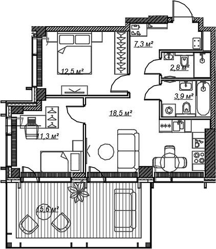 3-комн., 56.32 м², 38/59 этаж, ЖК «Веер»
