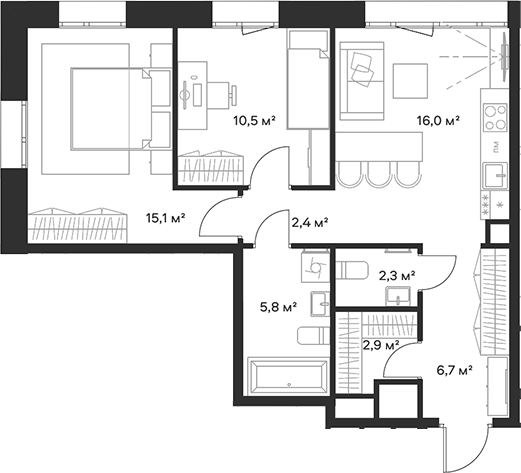 3-комн., 61.7 м², 4/23 этаж, ЖК «Союз»