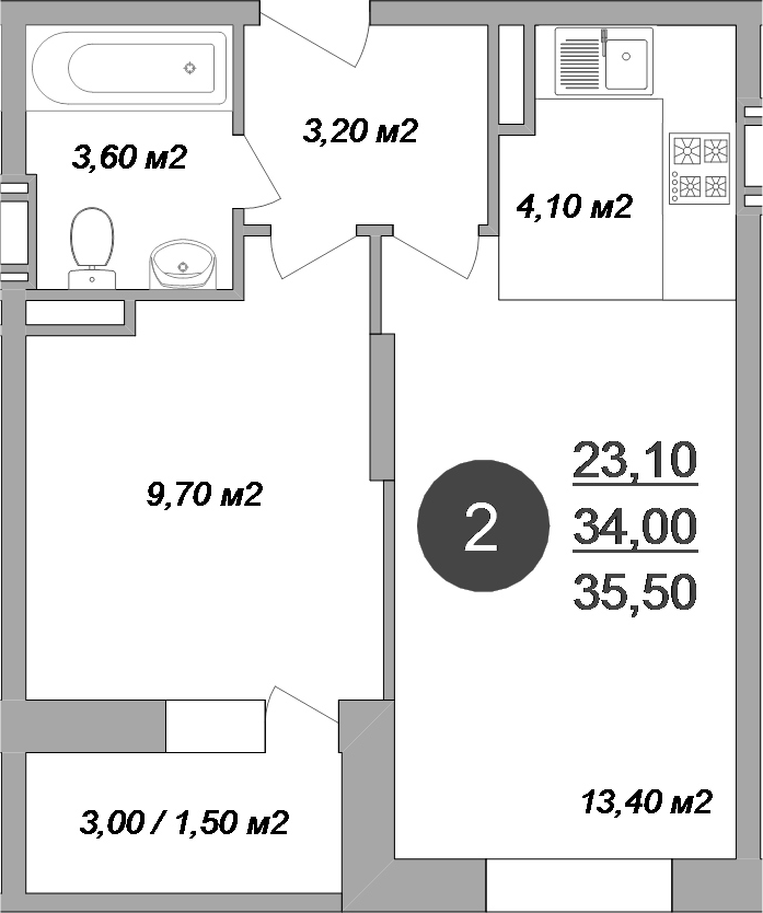 2-комн., 34 м², 6/17 этаж, ЖК «Новые Островцы»