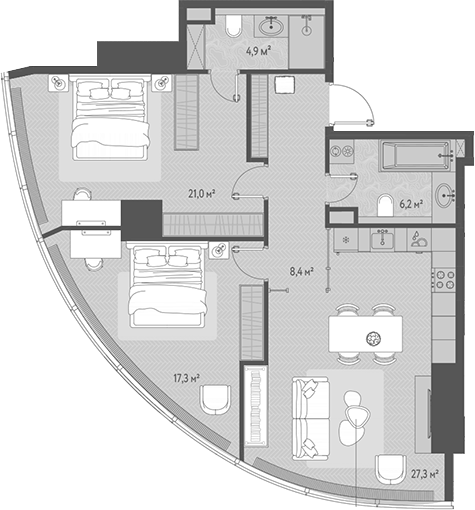 3-комн., 85.1 м², 36/90 этаж, ЖК «ОНЕ»