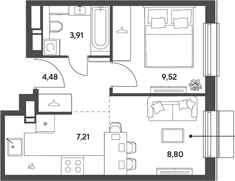 2-комн., 33.92 м², 11/15 этаж, ЖК «Публицист»