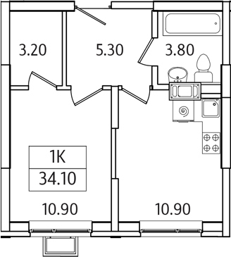1-комн., 34.1 м², 12/21 этаж, ЖК «Видный Берег 2.0»