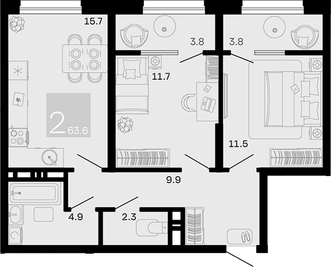 2-комн. квартира, 56 м² в ЖК Хозяин Морей — фото 2