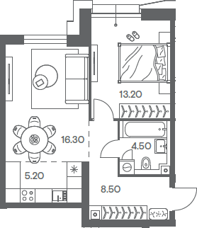 2-комн., 47.7 м², 28/32 этаж, ЖК «Инджой»