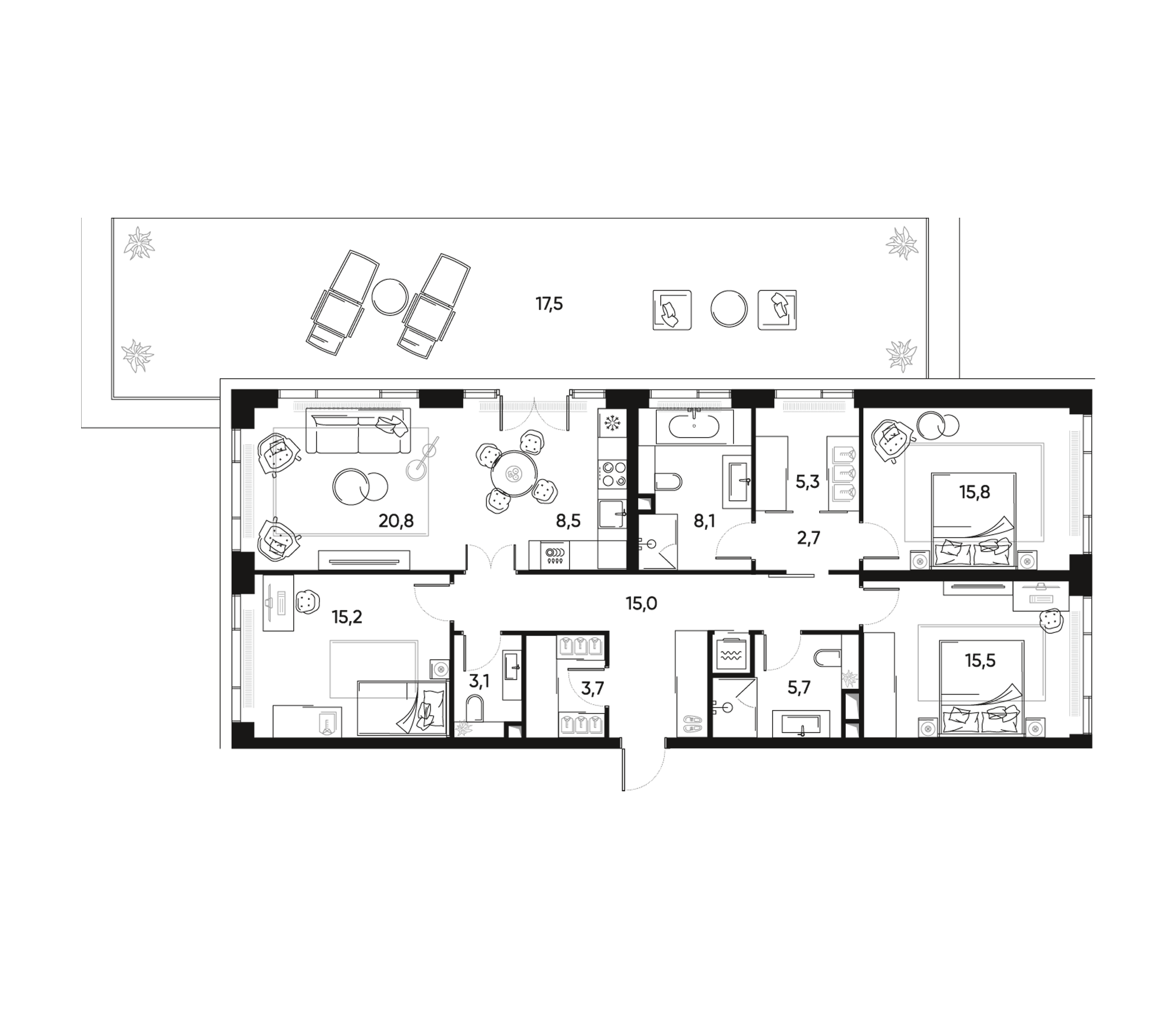 4+ комнаты, 115.65 м², 10/11 этаж, ЖК «ПРАЙД»