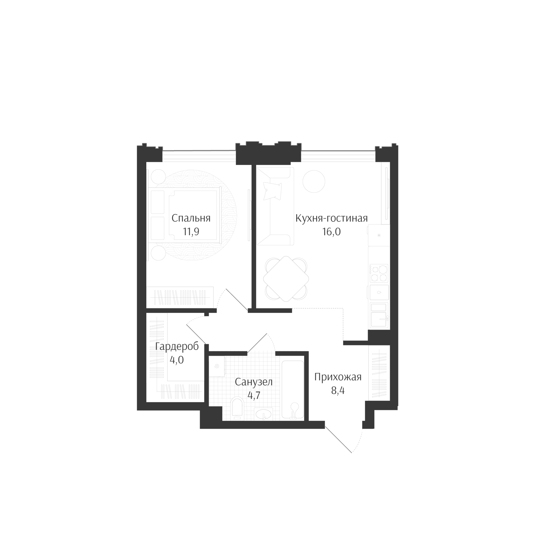 2-комн. квартира, 45 м² в ЖК Брют Резиденс — фото 2