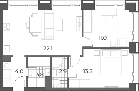 3-комн., 57.3 м², 25/29 этаж, ЖК «Вейв»