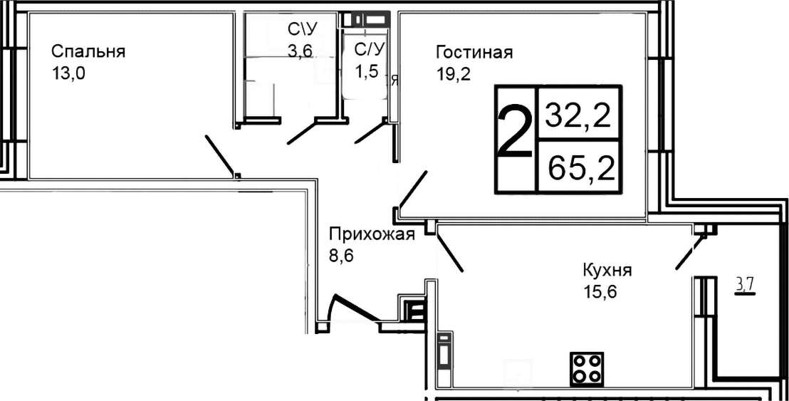 2-комн., 61.5 м², 12/12 этаж, ЖК «Троицкий»