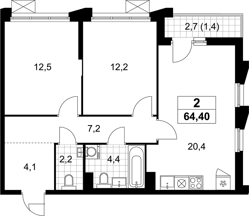 3-комн., 63 м², 9/13 этаж, ЖК «Деснаречье»