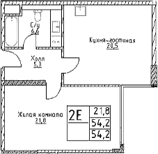 2-комн., 54.2 м², 12/29 этаж, ЖК «Наметкин Тауэр»