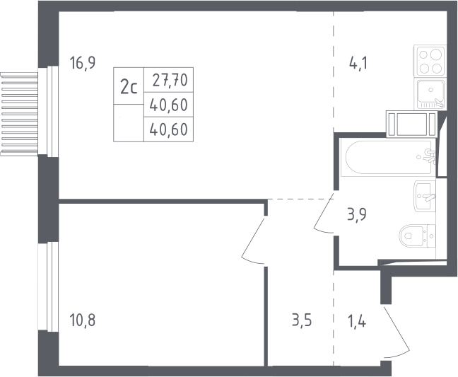 2-комн., 40.6 м², 17/17 этаж, ЖК «Мытищи Парк»