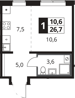 Студия, 26.7 м², 21/25 этаж, ЖК «1-й Южный»