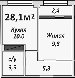1-комн., 28.1 м², 8/9 этаж, ЖК «Европейский»
