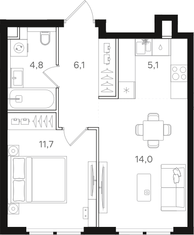2-комн., 41.7 м², 27/31 этаж, ЖК «НАЗАРЕ»