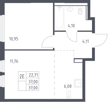 2-комн., 37 м², 17/17 этаж, ЖК «Пригород Лесное»