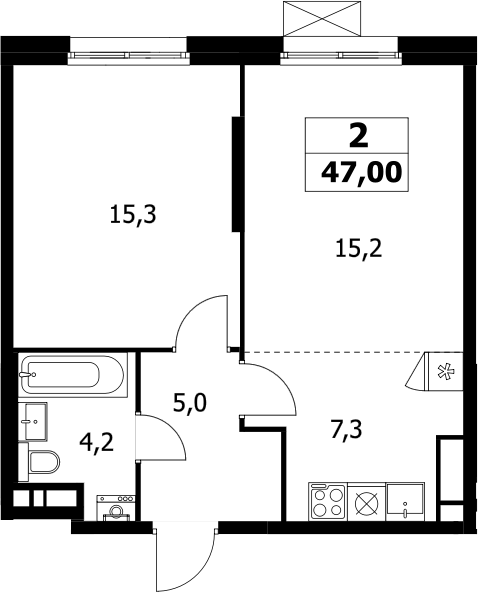 2-комн., 47 м², 12/16 этаж, ЖК «Прокшино»