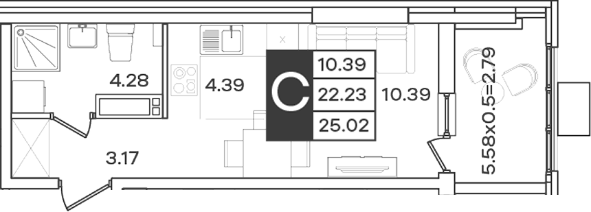Студия, 22.23 м², 10/18 этаж, ЖК «Сюжеты»