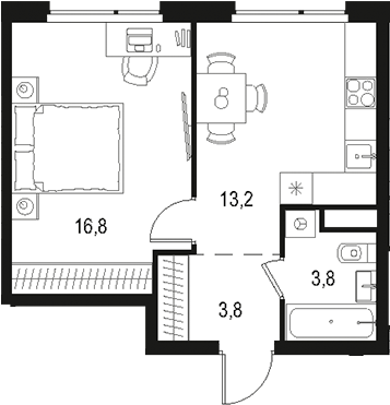 1-комн., 37.6 м², 13/15 этаж, ЖК «Левел Лесной»