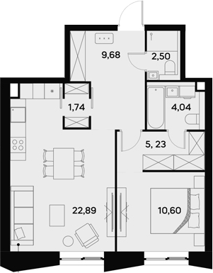 2-комн., 56.68 м², 15/44 этаж, ЖК «УЛЬТИМА Сити»