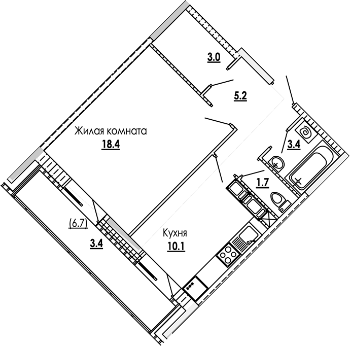 1-комн., 41.8 м², 8/12 этаж, ЖК «Малиново»