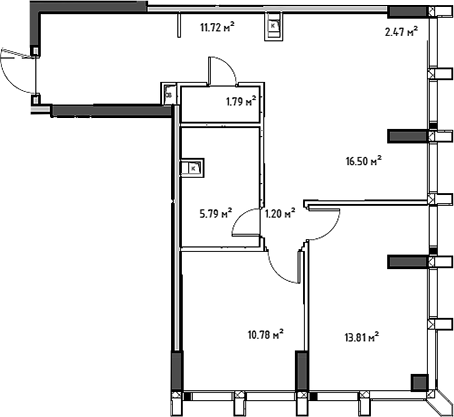3-комн., 65.5 м², 13/44 этаж, ЖК «Мод»