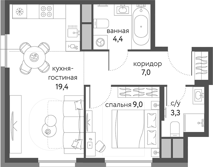2-комн. Сиреневый парк