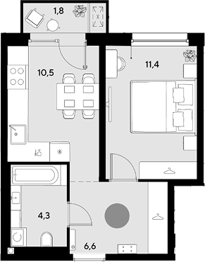 1-комн. квартира, 32.8 м² в ЖК Грейд — фото 2