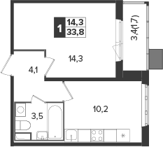 1-комн., 32.1 м², 17/21 этаж, ЖК «Южная Битца»