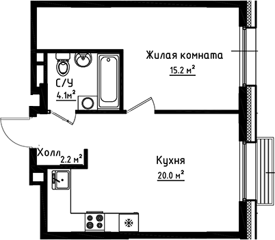 1-комн., 41.5 м², 6/6 этаж, ЖК «Коллекция»
