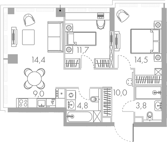 3-комн., 64.6 м², 21/45 этаж, ЖК «Ривер Парк Кутузовский»