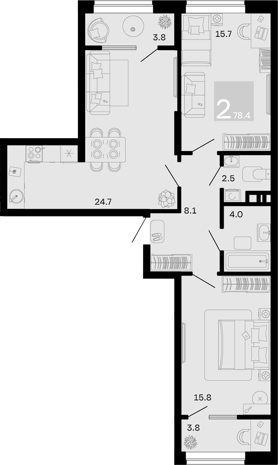 2-комн. квартира, 70.8 м² в ЖК Хозяин Морей — фото 2