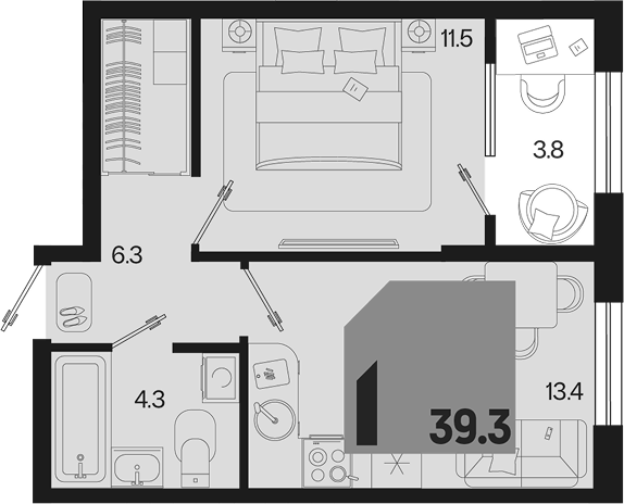 1-комн. квартира, 35.5 м² в ЖК Первое место — фото 2