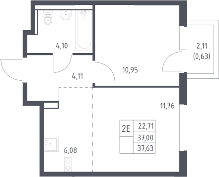 2-комн., 37 м², 16/17 этаж, ЖК «Пригород Лесное»