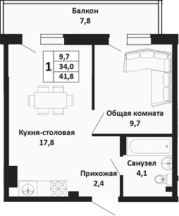 1-комн. Южные Соседи