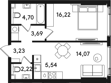 2-комн., 49.67 м², 26/41 этаж, ЖК «СОЛОС»