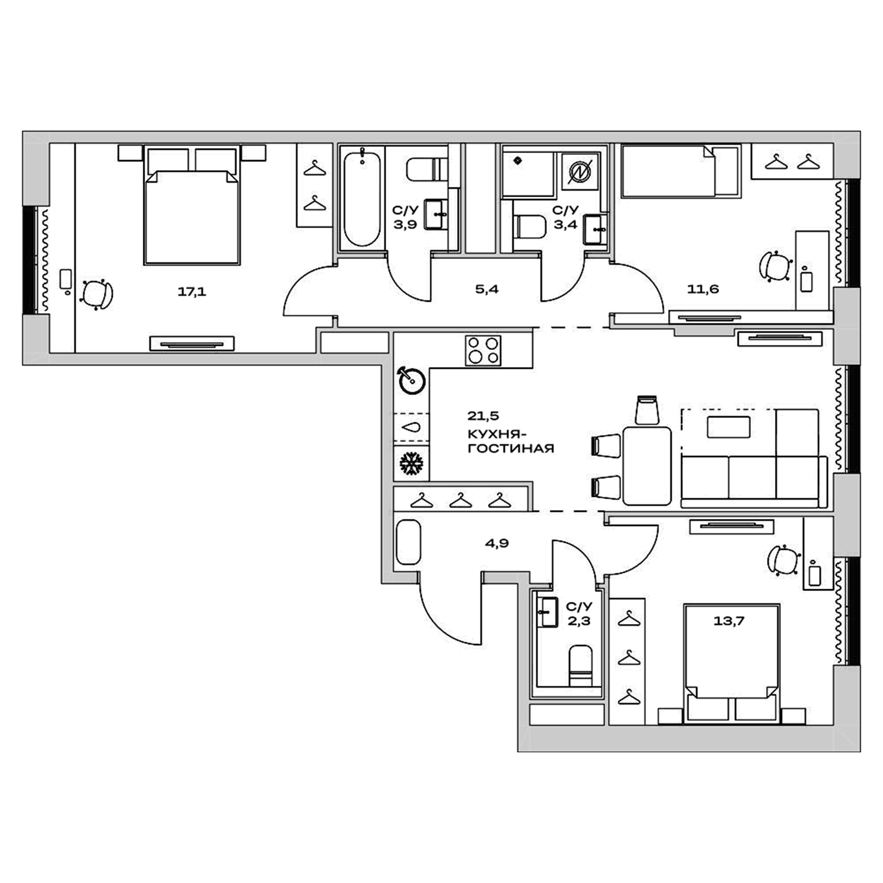 4+ комнаты, 83.8 м², 13/23 этаж, ЖК «Детали»
