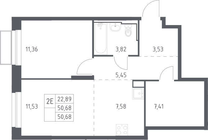 2-комн., 50.68 м², 8/24 этаж, ЖК «Долина Яузы»