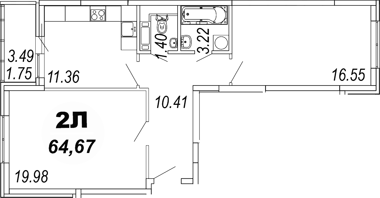 2-комн., 62.92 м², 4/4 этаж, ЖК «Шолохово»
