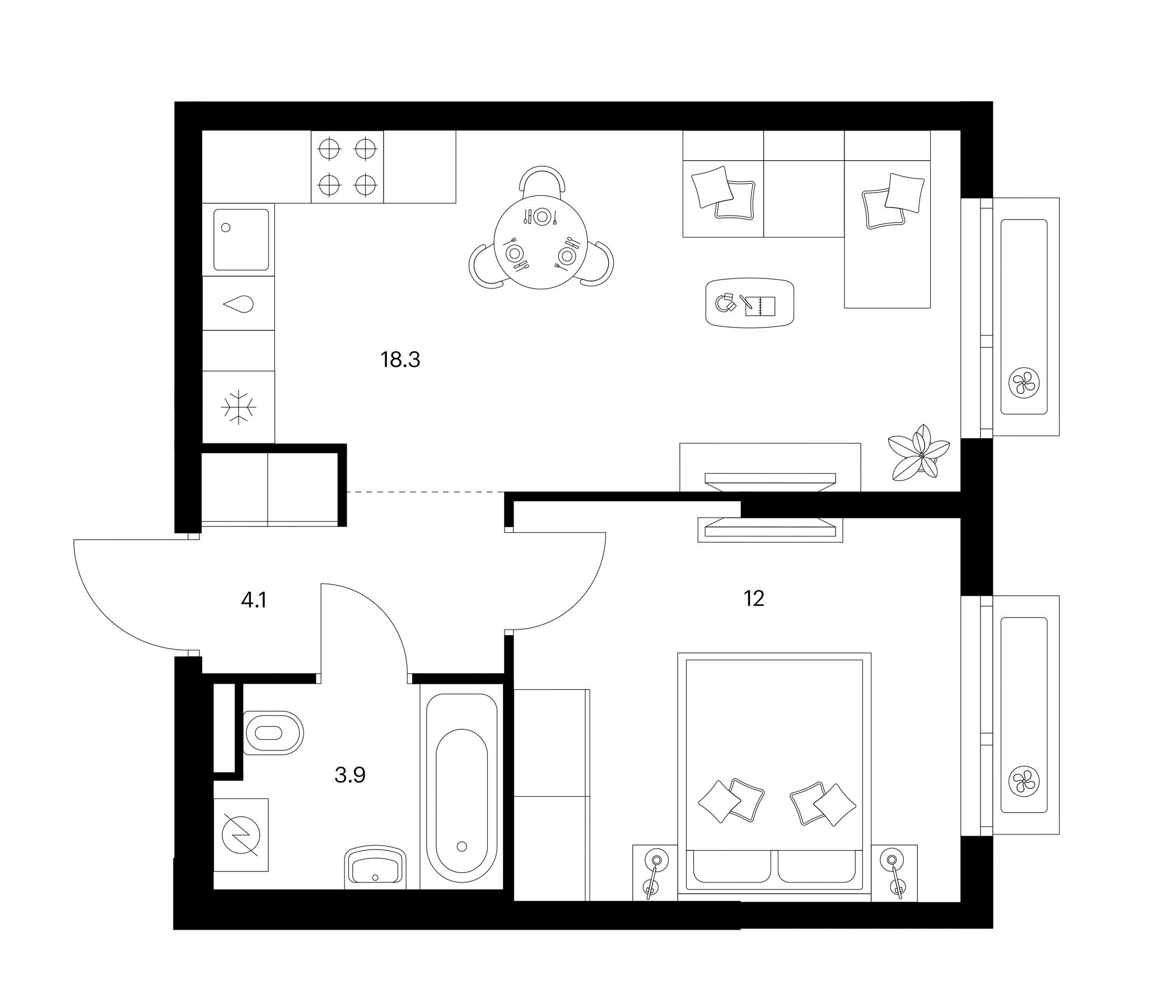 1-комн., 38.3 м², 14/21 этаж, ЖК «Зеленый парк»
