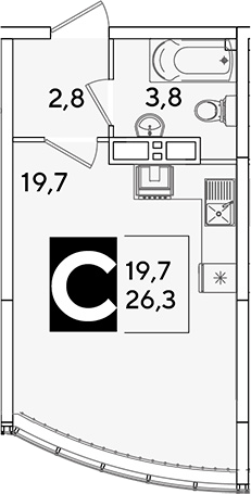 Студия квартира, 26.3 м² в ЖК Самолет — фото 2