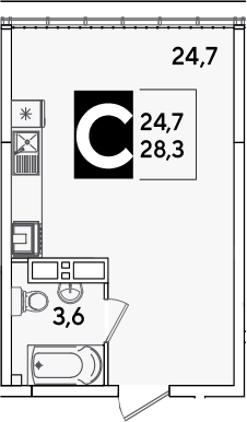 Студия квартира, 28.3 м² в ЖК Самолет — фото 3