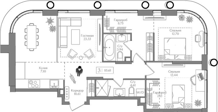 3-комн., 85.61 м², 4/16 этаж, ЖК «Преображенская площадь»
