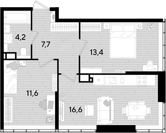 2-комн. квартира, 53.5 м² в ЖК DОГМА ПАРК — фото 2