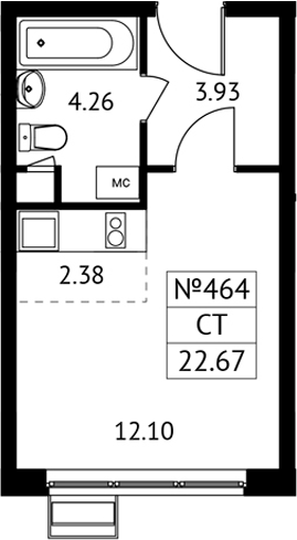 Студия, 22.67 м², 2/13 этаж, ЖК «Новотомилино»