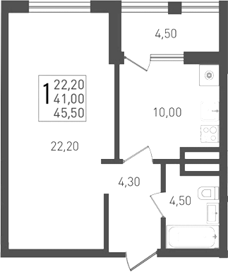 1-комн. квартира, 41 м² в ЖК Югге — фото 2