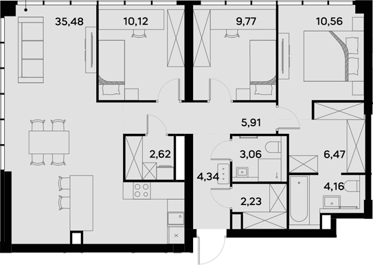 4+ комнаты, 94.72 м², 15/52 этаж, ЖК «УЛЬТИМА Сити»