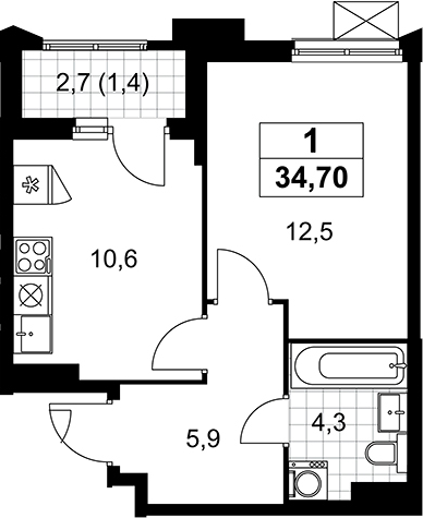 1-комн., 33.3 м², 17/22 этаж, ЖК «Деснаречье»